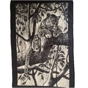 Vintage San Marcos Blanket Rare Leopard Reversible 58x87in Neutral Cream Brown